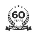 60 years anniversary laurel wreath logo or icon. Jubilee, birthday badge, label or emblem. 60th celebration design element. Royalty Free Stock Photo
